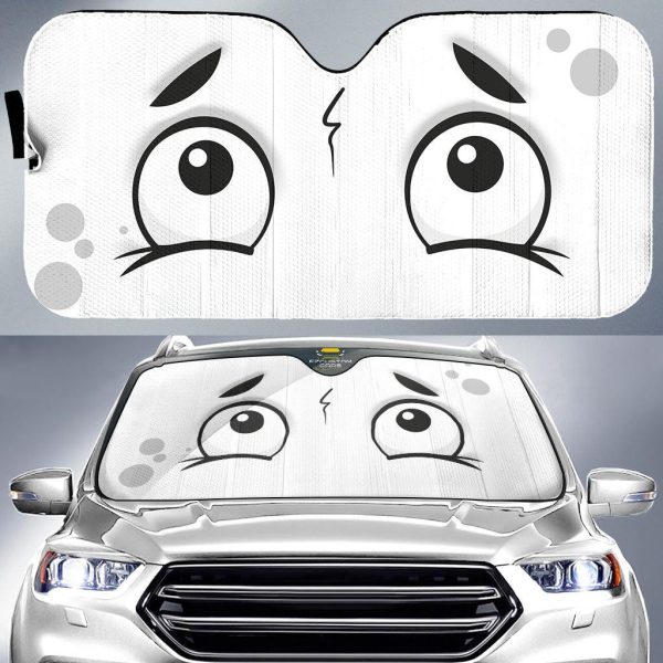 Worried Cartoon Eyes Car Windshield Sun Shade