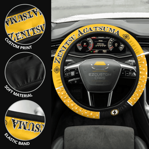 Zenitsu Agatsuma Anime Steering Wheel Cover Custom Anime Demon Slayer Car Accessories