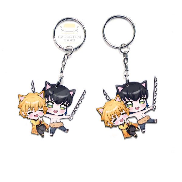 zenitsu x inosuke keychains custom demon slayer anime car accessories kftqe