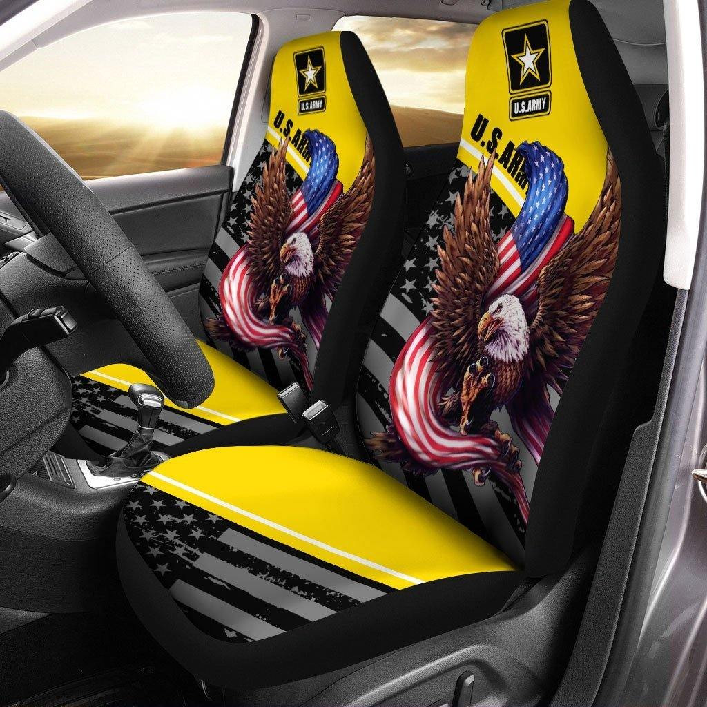 Bald Eagle Holding American Flag Car Seat Cover US Army