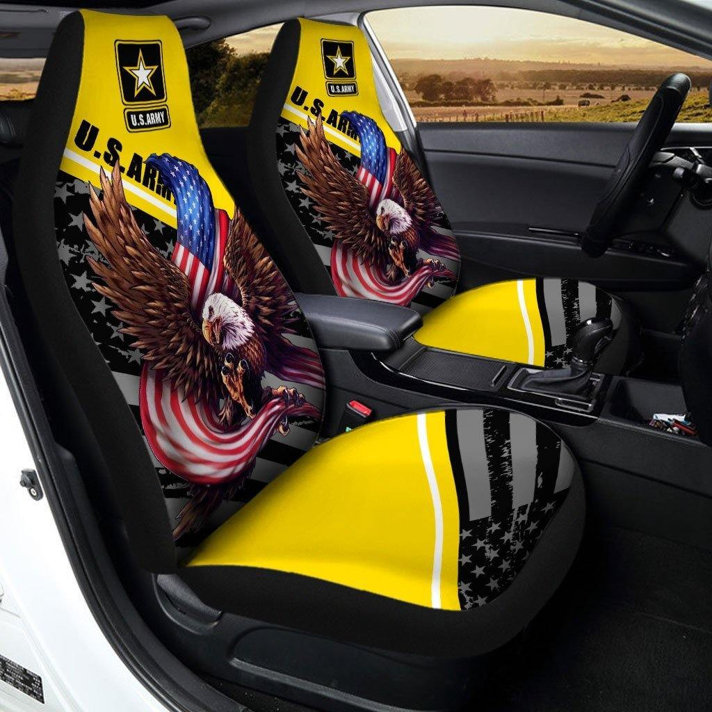 Bald Eagle Holding American Flag Car Seat Cover US Army