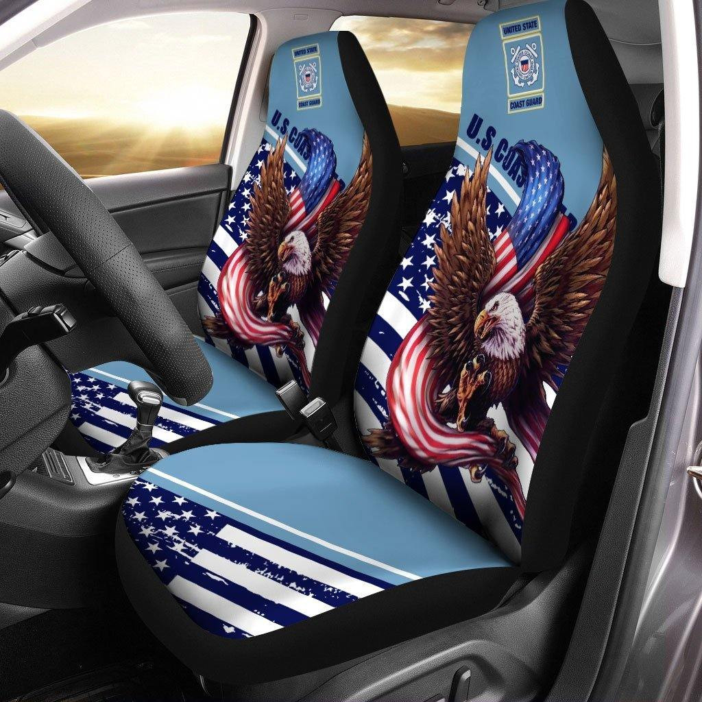 Bald Eagle Holding American Flag Car Seat Covers US Coast Guard