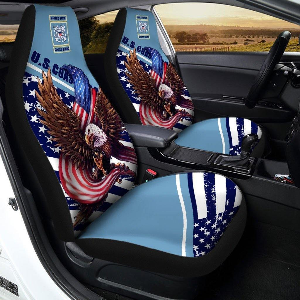 Bald Eagle Holding American Flag Car Seat Covers US Coast Guard