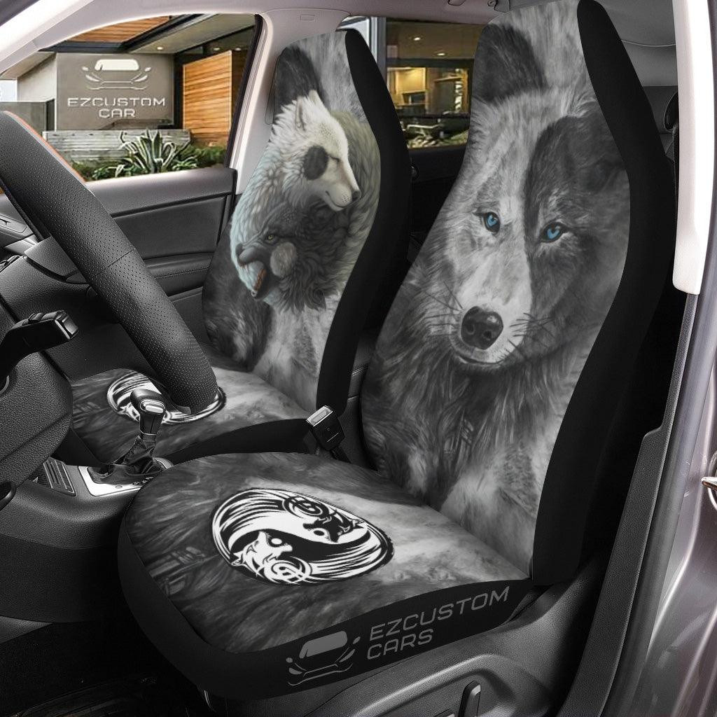 Snow Wolves Car Seat Covers Custom Animal Car Accessories