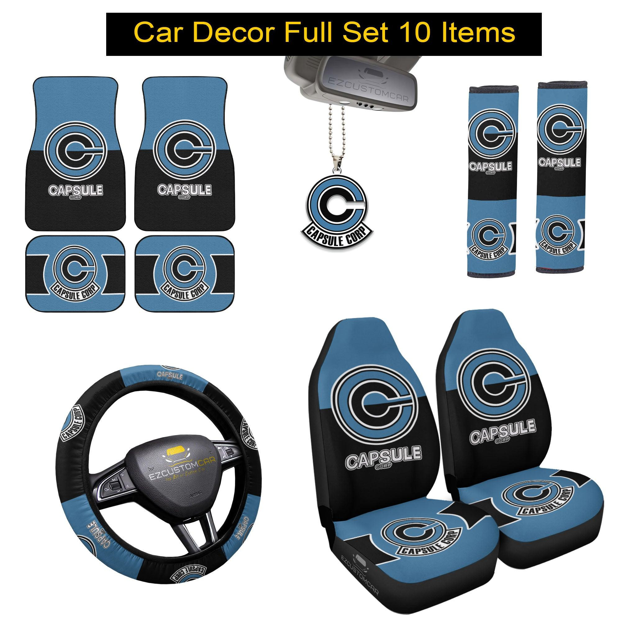 Capsule Corp Dragon Ball Z Car Mats x Car Seat Covers Set Anime Car Decoration Capsule Corp Dragon Ball Z Car Mats x Car Seat Covers Set Anime Car Decoration