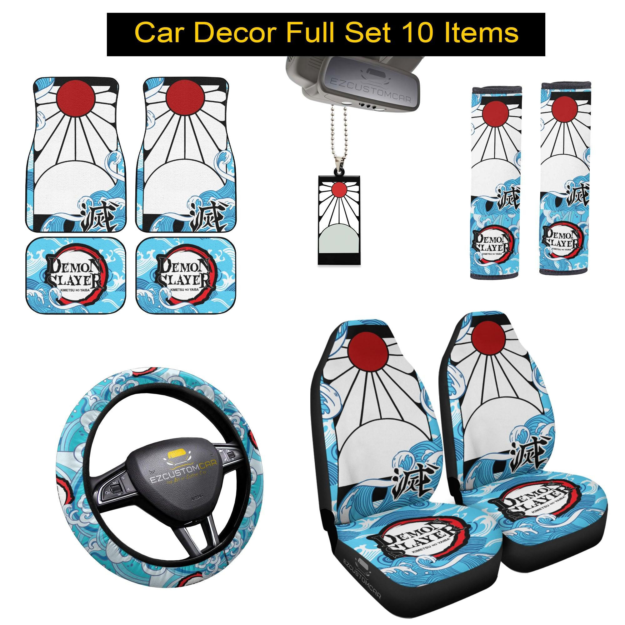 Demon Slayer Tanjiro Earrings Car Mats x Car Seat Covers Set Anime Car Decoration
