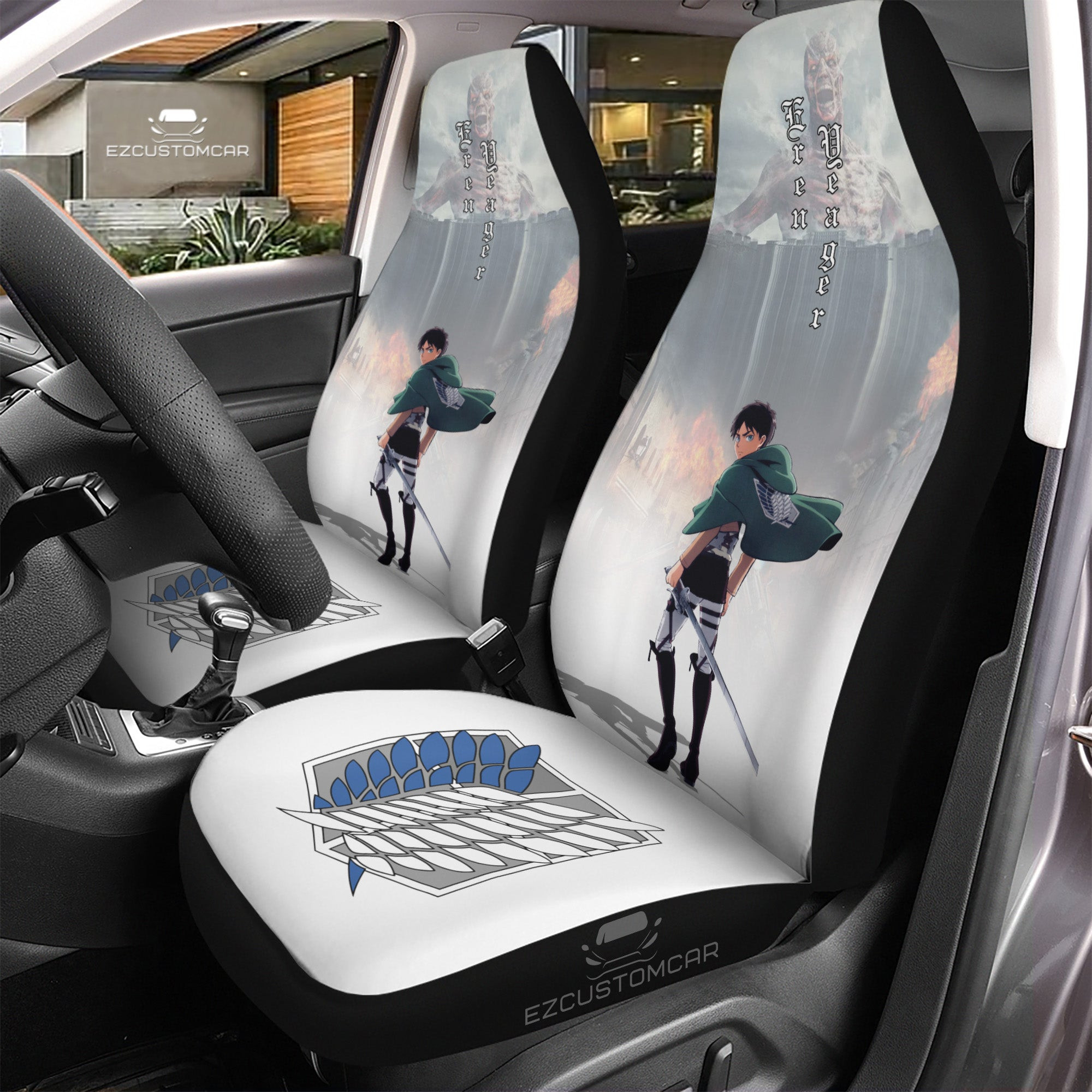 Eren Yeager Car Seat Covers Custom for Attack on Titan Anime Car Decor