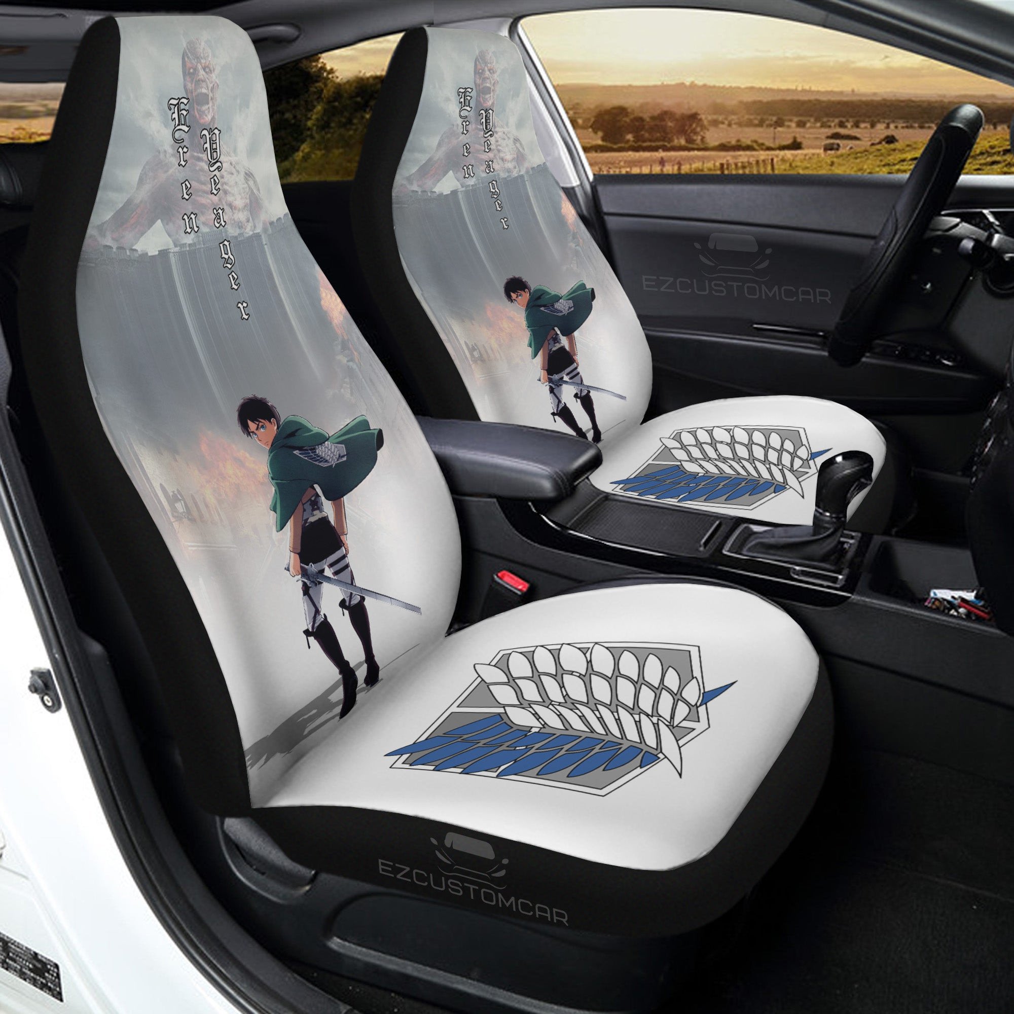 Eren Yeager Car Seat Covers Custom for Attack on Titan Anime Car Decor