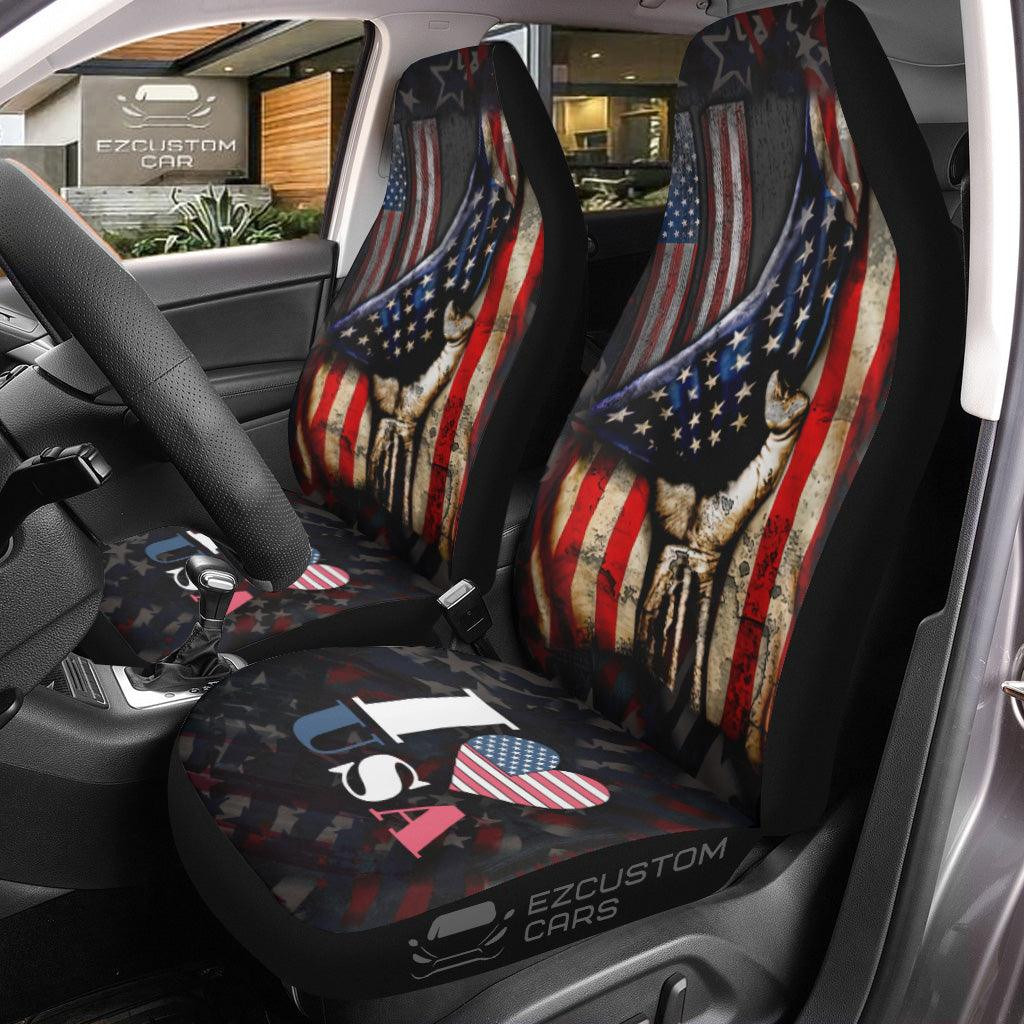 Flag American Car Seat Covers I lOVE USA