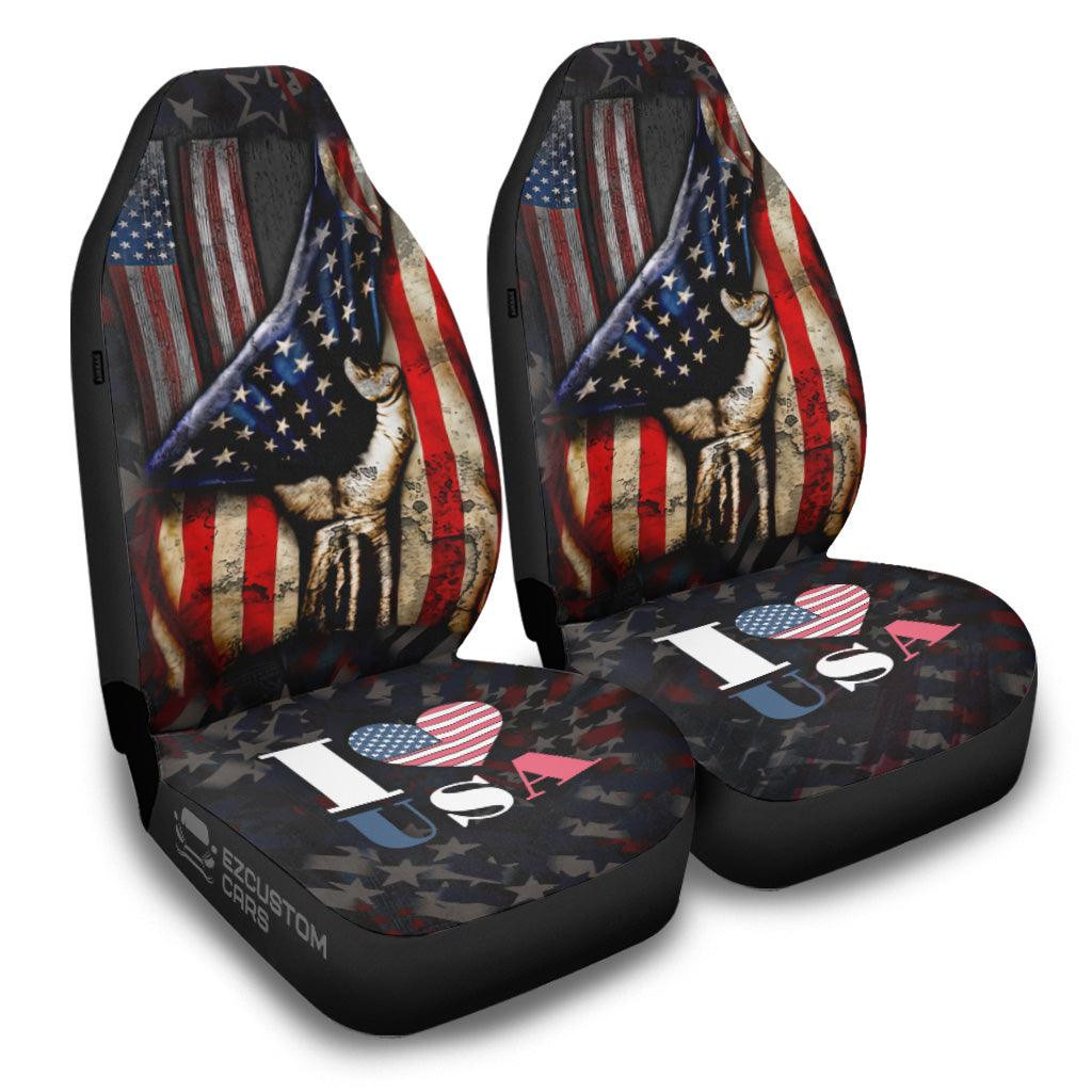Flag American Car Seat Covers I lOVE USA