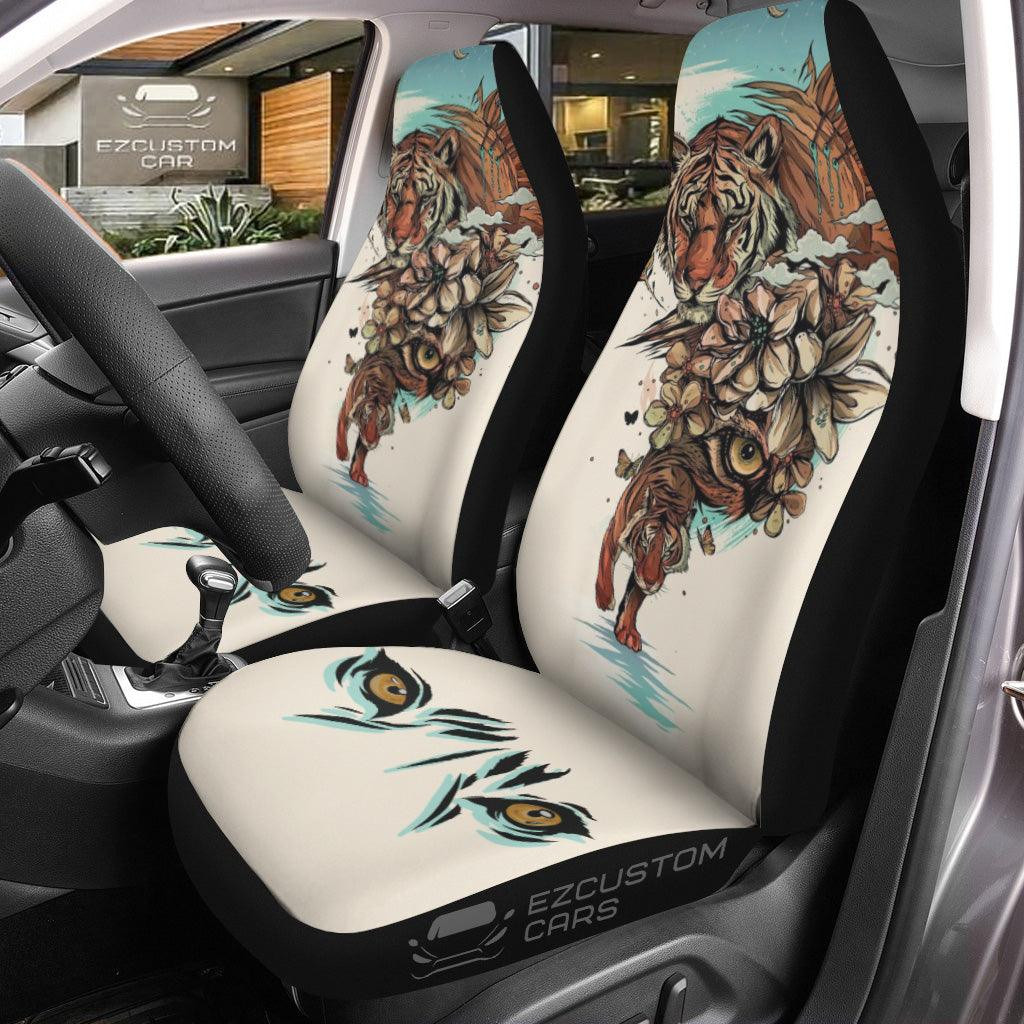 Flower x Tiger Car Seat Covers Custom Tiger Car Accessories