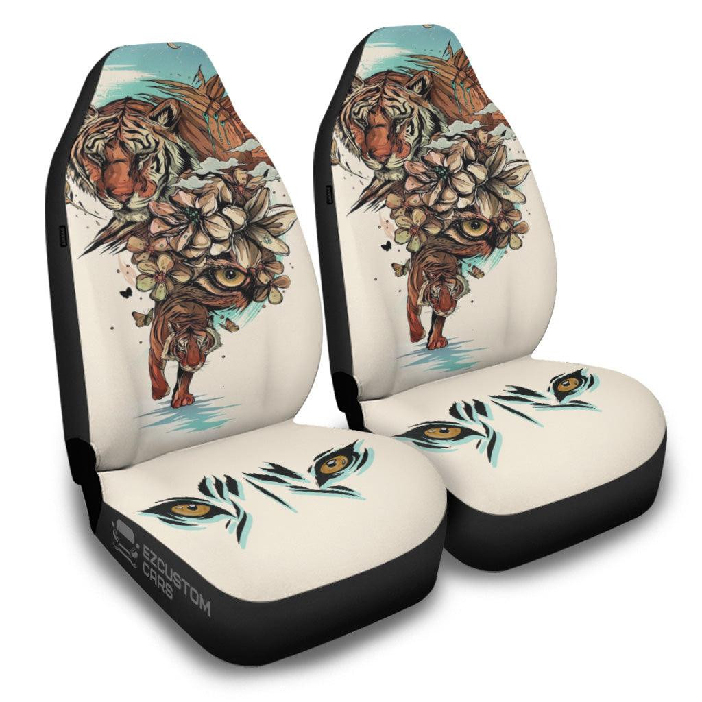 Flower x Tiger Car Seat Covers Custom Tiger Car Accessories