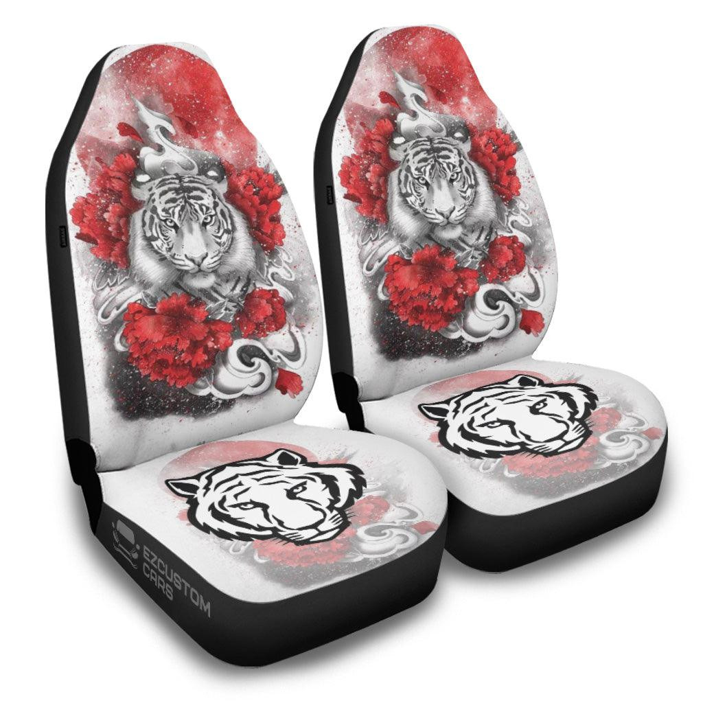 Flower x White Tiger Car Seat Covers Custom Tiger Car Accessories