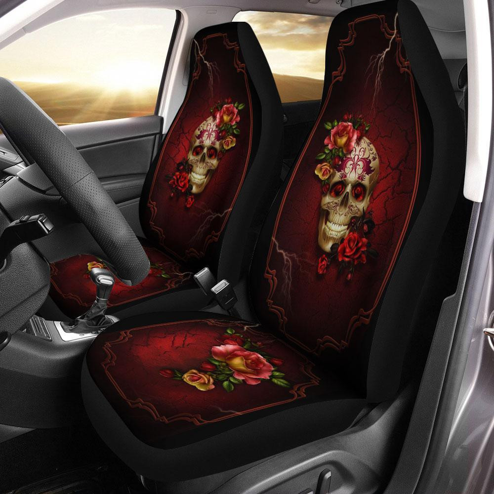 Gothic Skull Rose Car Seat Covers Printed Car Accessories