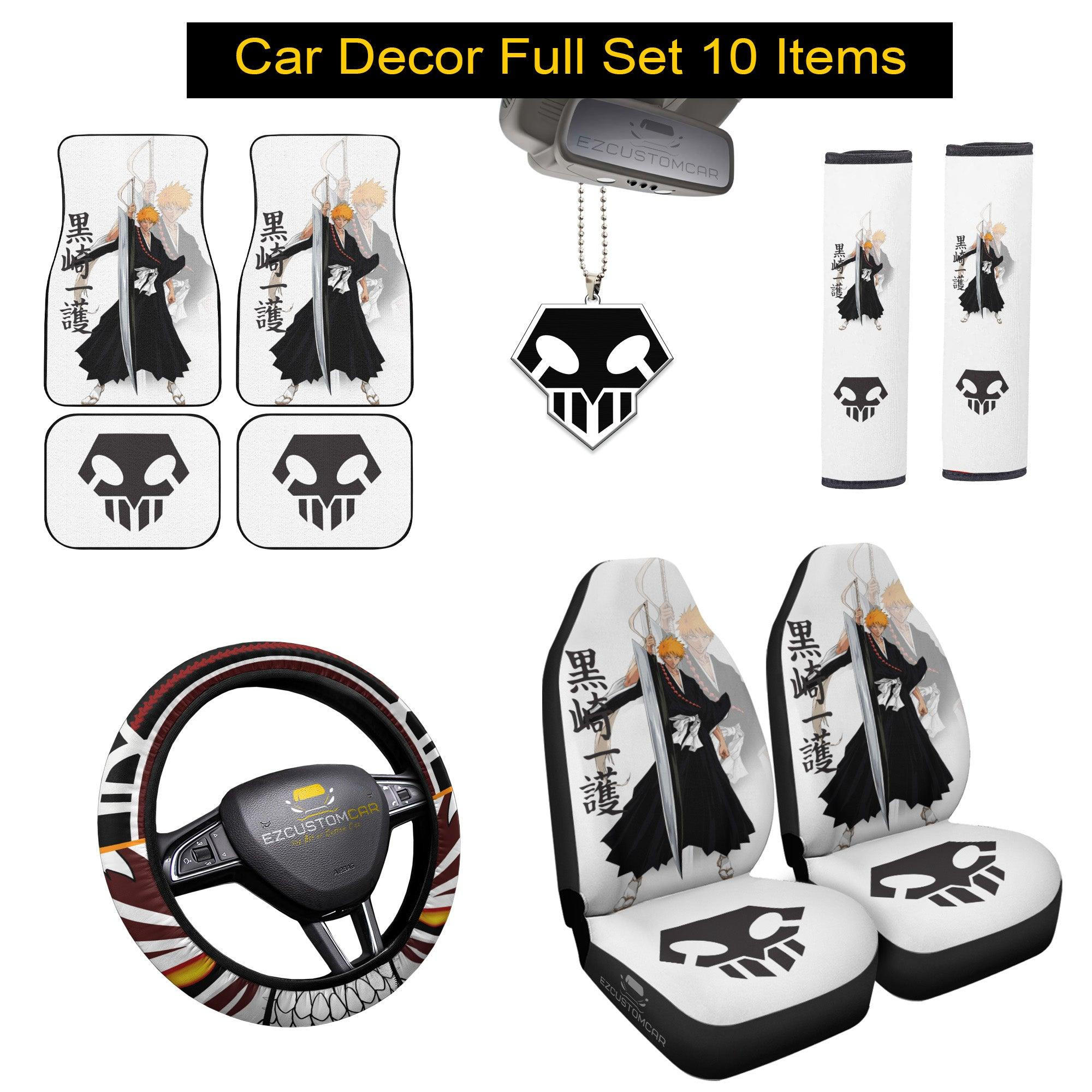 Ichigo Kurosaki Bleach Car Mats x Car Seat Covers Set Anime Car Decoration