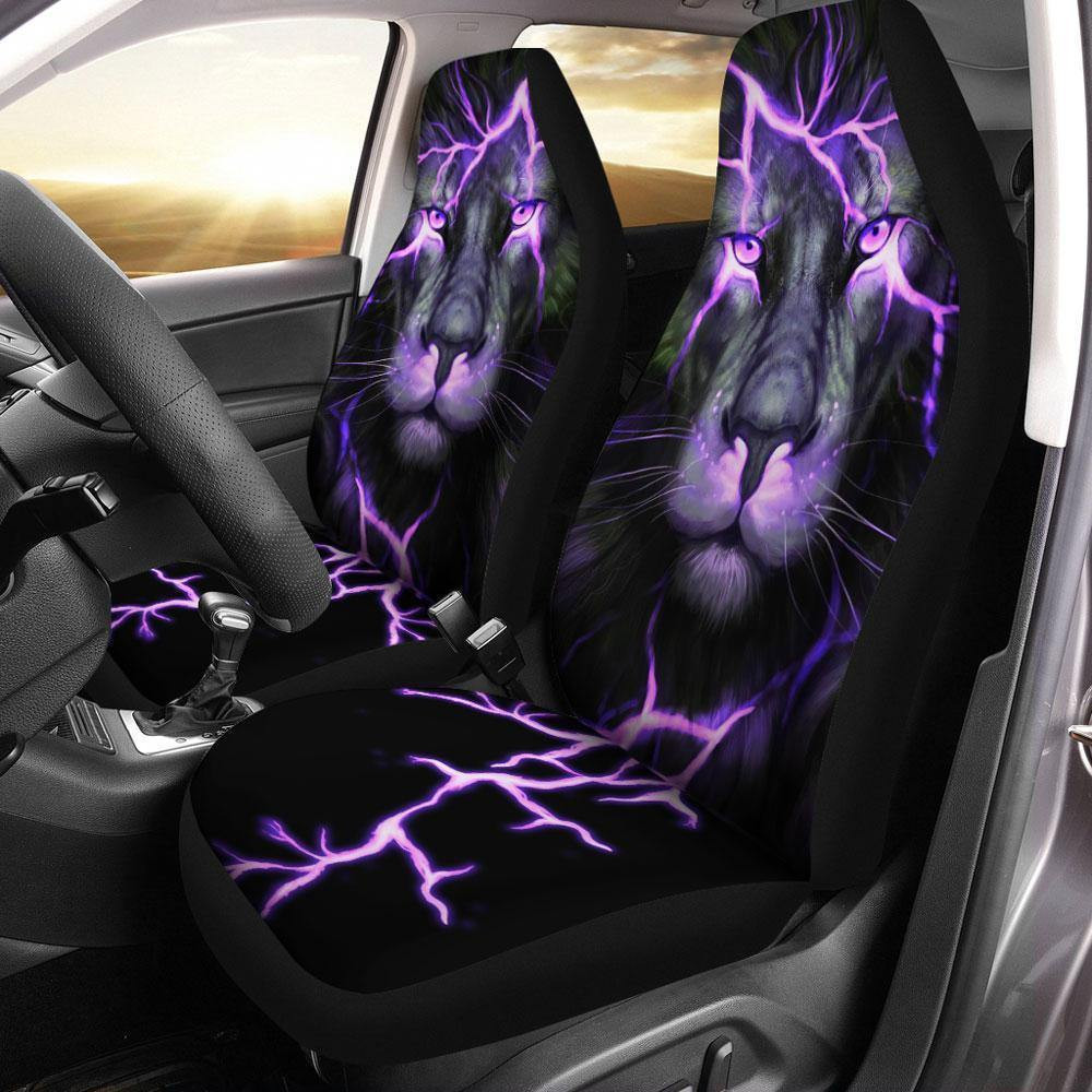 Lion Car Seat Covers Purple Lightning Lion Cool Custom Car Accessories