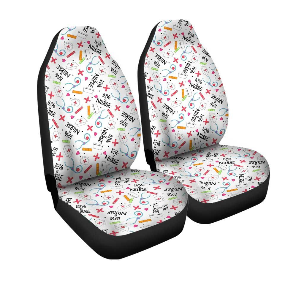 Love Nurse Car Seat Covers Custom Black Patten Print