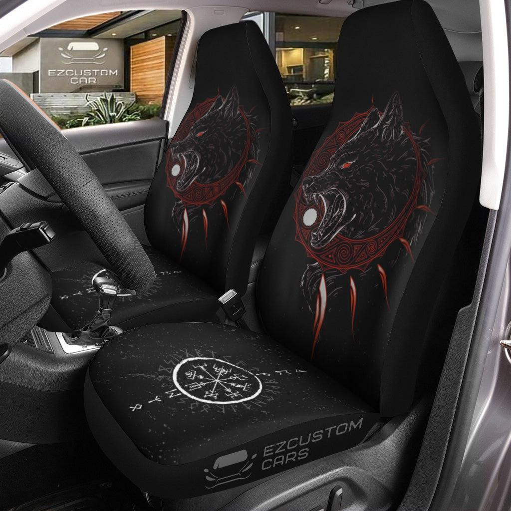 Red Eyed Wolf Car Seat Covers Custom Wolf Print Car Accessories Red Eyed Wolf Car Seat Covers Custom Wolf Print Car Accessories