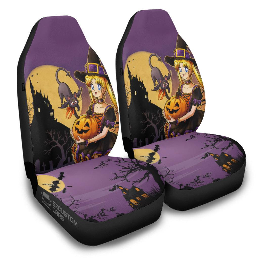 Sailor Moon Car Seat Covers Halloween Anime Car Decor Sailor Moon and Pumpkin