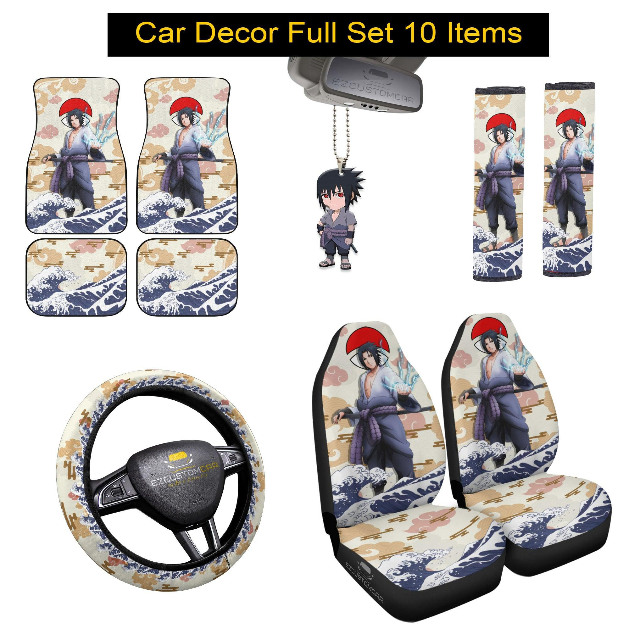 Sasuke Uchiha Naruto Car Mats x Car Seat Covers Set Anime Car Decoration