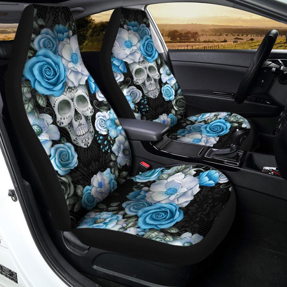 Skull Flower Emerald Green Car Seat Covers