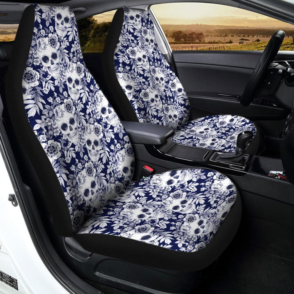 Skull Flower Pattern Car Seat Covers Set Of 2