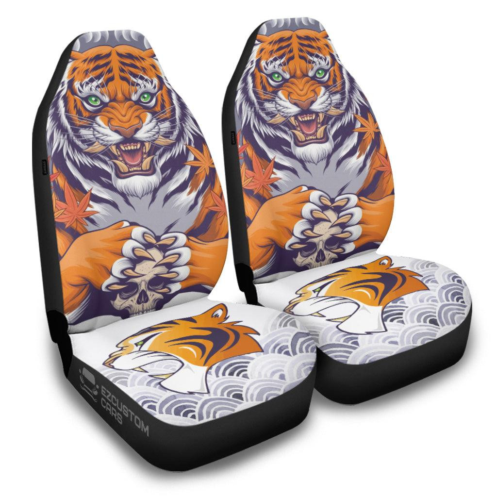 Skull x Tiger Car Seat Covers Custom Tiger Car Accessories
