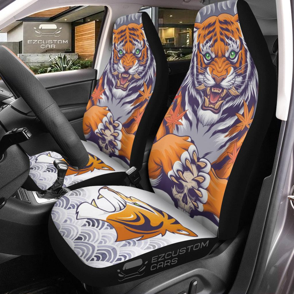 Skull x Tiger Car Seat Covers Custom Tiger Car Accessories
