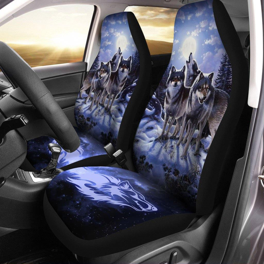 Snow Wolf Howling Car Seat Covers