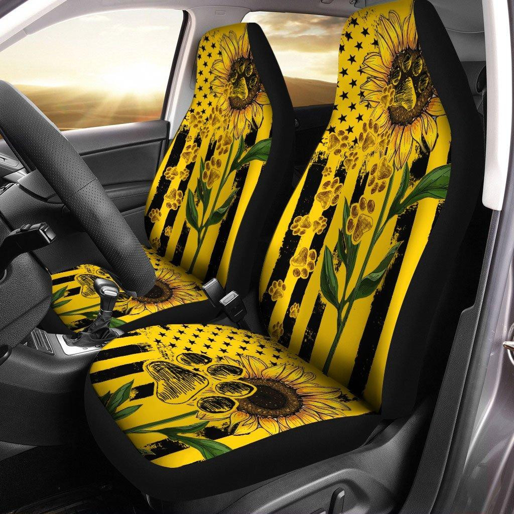 Sunflower Dog Paw American Flag Car Seat Covers