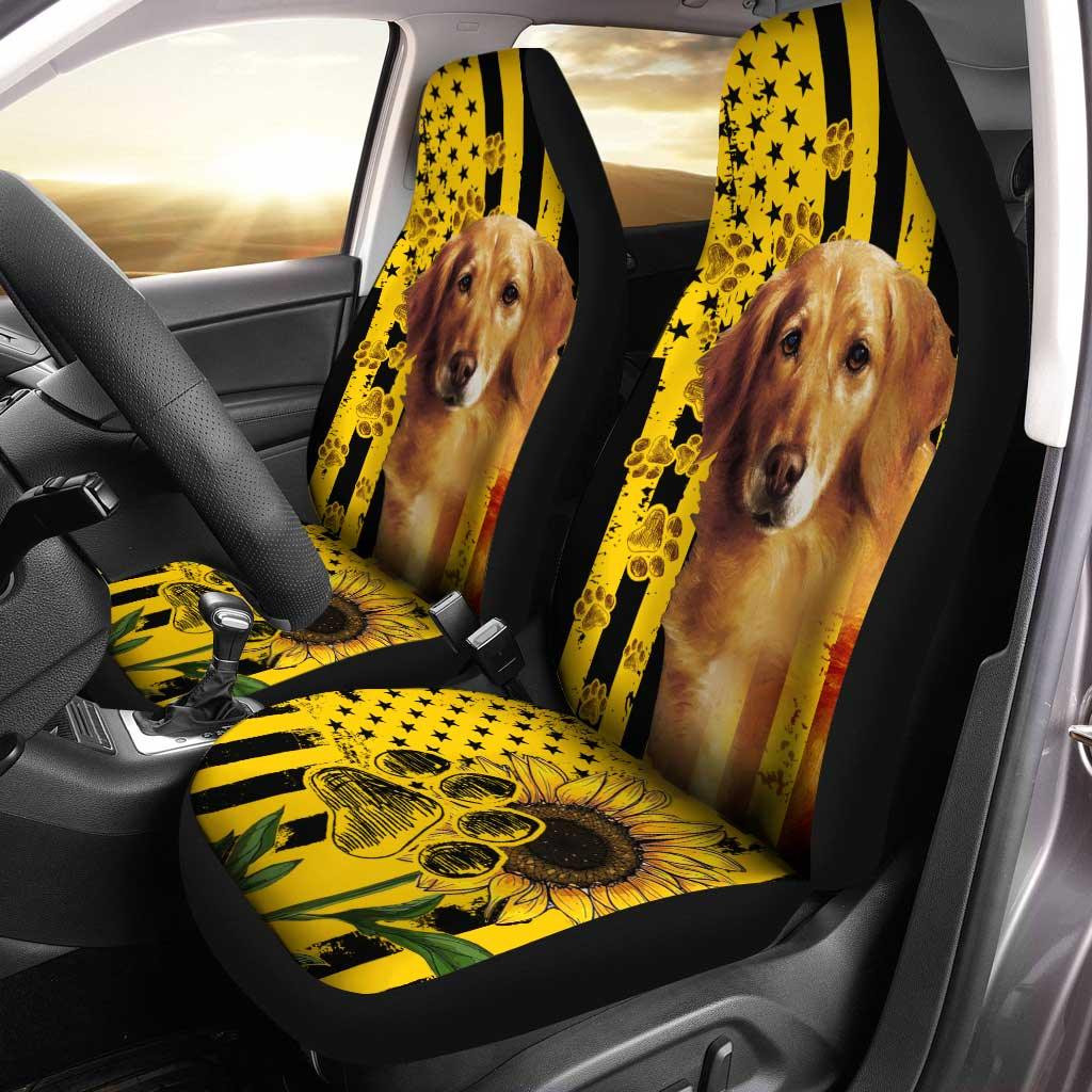 Sunflower Golden Retriever Paw American Flag Car Seat Covers