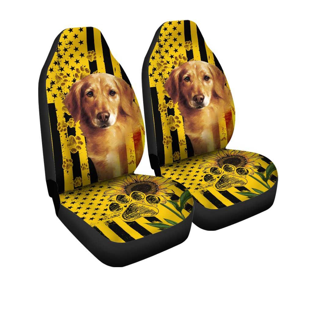 Sunflower Golden Retriever Paw American Flag Car Seat Covers