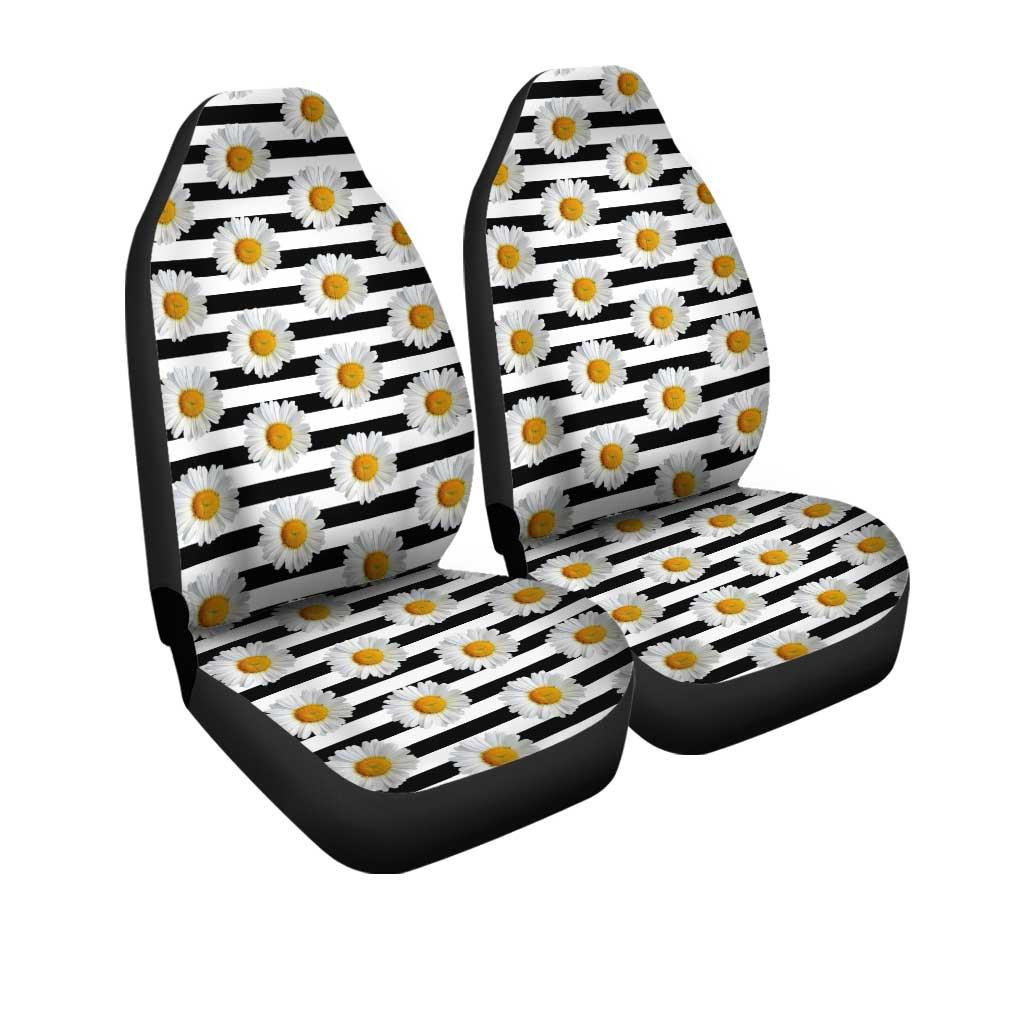 Sunflower Line Car Seat Covers Custom Black and White Pattern Print