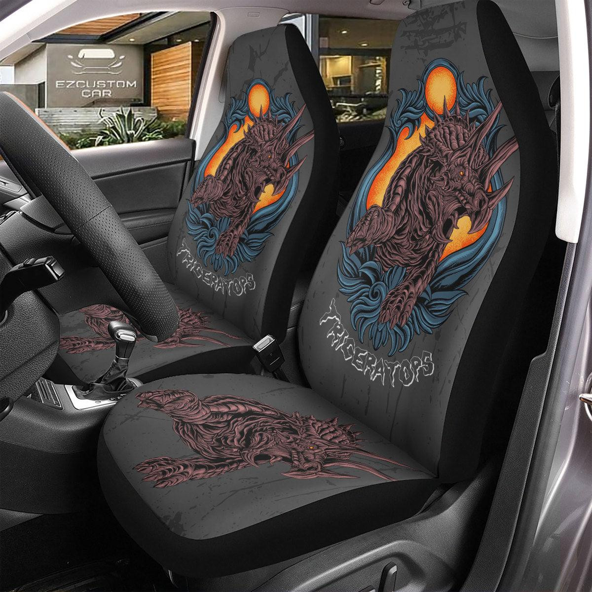 Cute Triceratops Pattern Car Seat Covers Custom Dinosaur Car Accessories