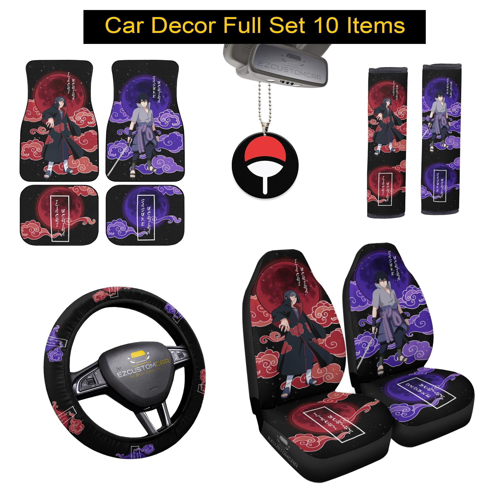 Sasuke Uchiha Naruto Car Mats x Car Seat Covers Set Anime Car Decoration