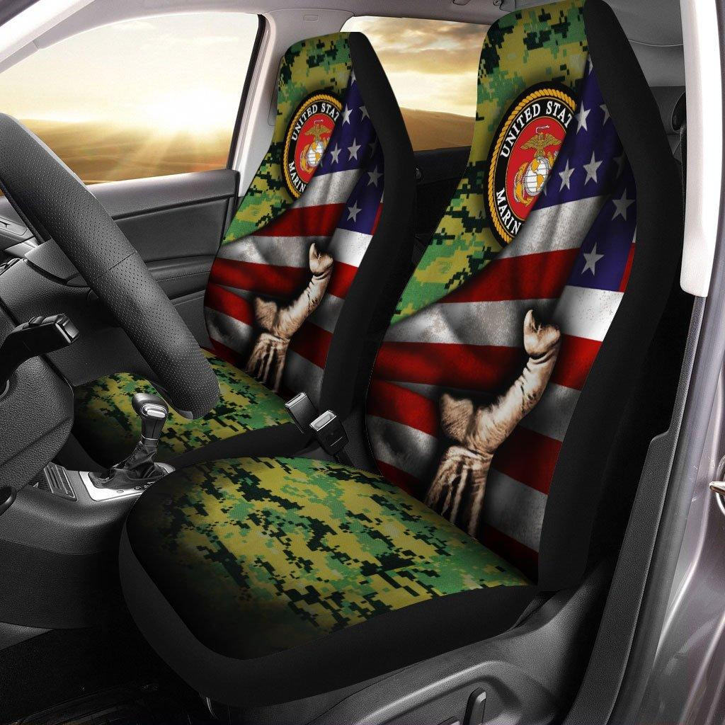 US Marine Corps Behind Flag Car Seat Covers