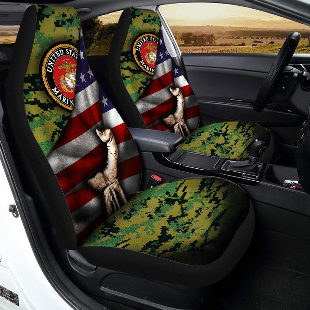 US Marine Corps Behind Flag Car Seat Covers