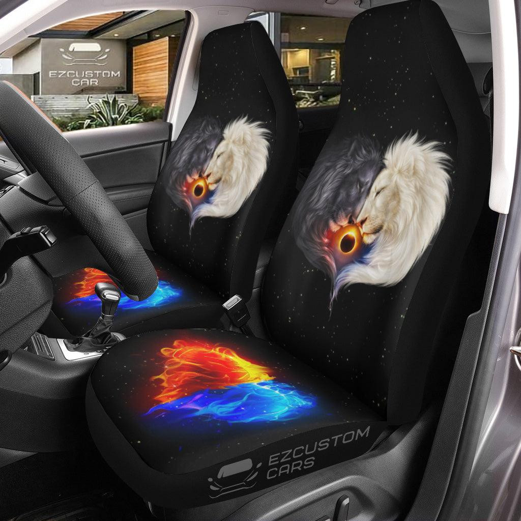 White x Black Lion Car Seat Covers Custom Lion Car Accessories White x Black Lion Car Seat Covers Custom Lion Car Accessories