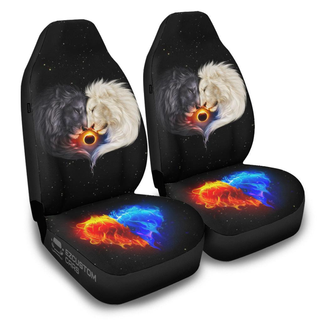 White x Black Lion Car Seat Covers Custom Lion Car Accessories