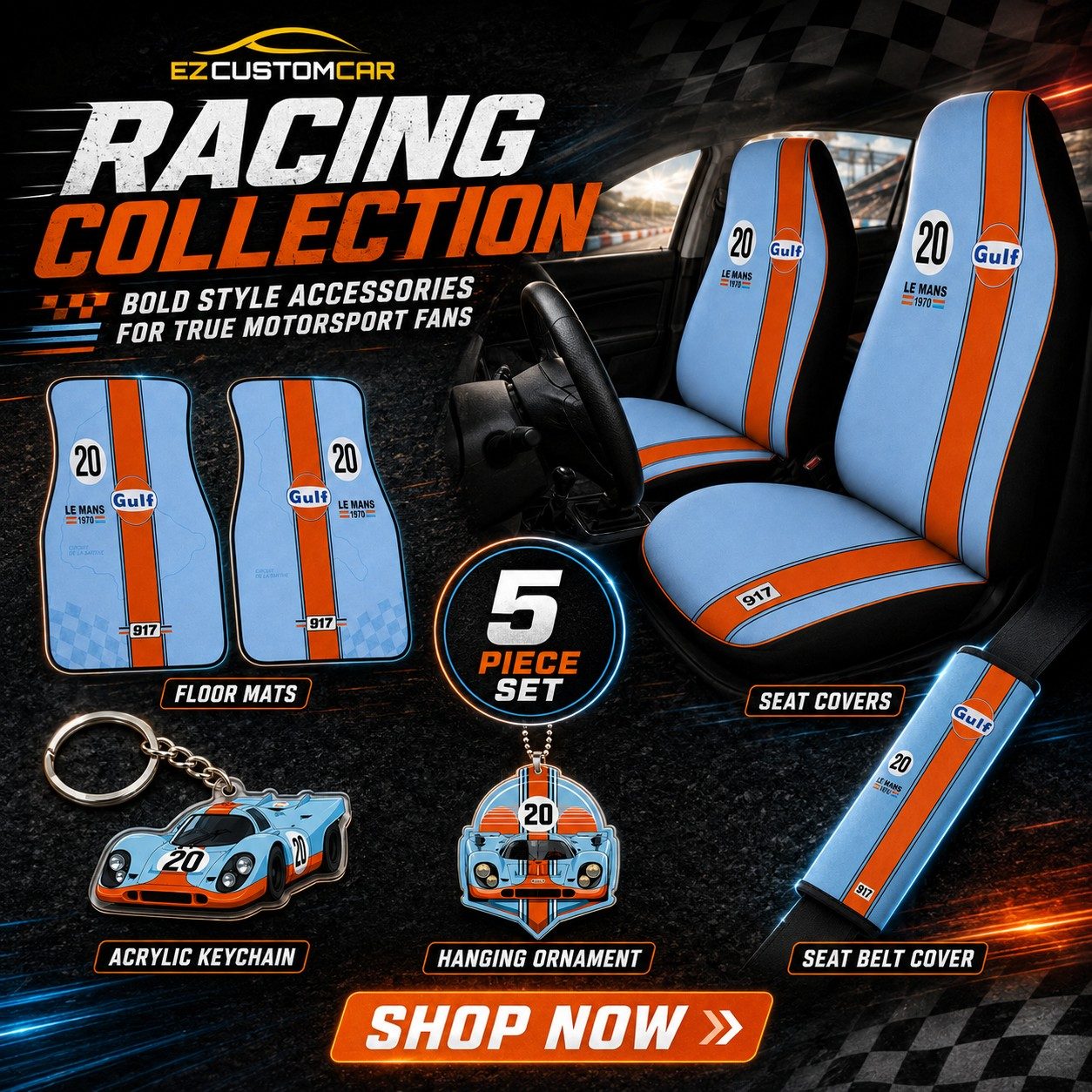 EzcustomCar Gulf Le Mans racing collection, full 6-piece interior set